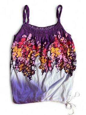 NWT American Eagle Floral Tank Top Drawstring Hem Size Small Petite